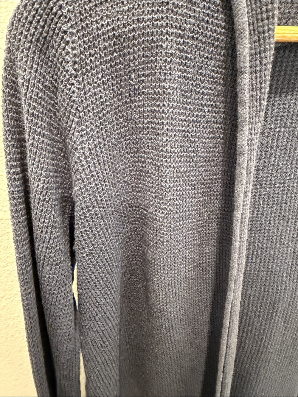 Sigrid Olsen Open-Front Hooded Cardigan in Slate Blue Waffle Texture - Picture 8 of 8